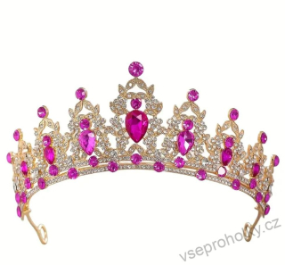 Luxusní zlatá korunka s růžovými kamínky – princezna Růženka