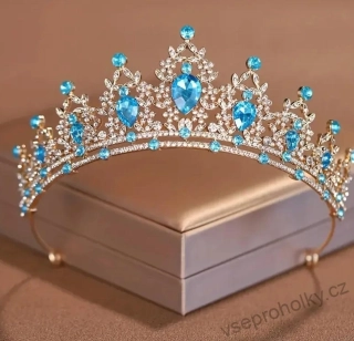 Luxusní pozlacená korunka s modrými kamínky Elza