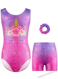 Růžový dětský gymnastický set s jednorožcem