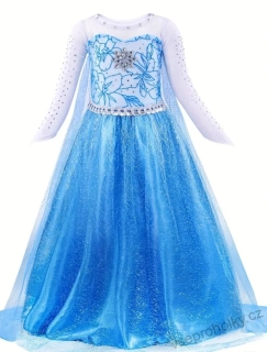 Modré šaty Elza Frozen s dlouhou vlečkou a ledovou sukýnkou