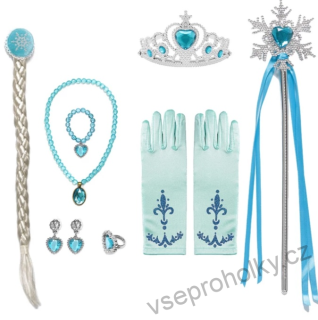 Doplňky Elza, set 8 kusů (Frozen) čelenka, hůlka, rukavice, náušnice, prstýnek, náramek, náhrdelník